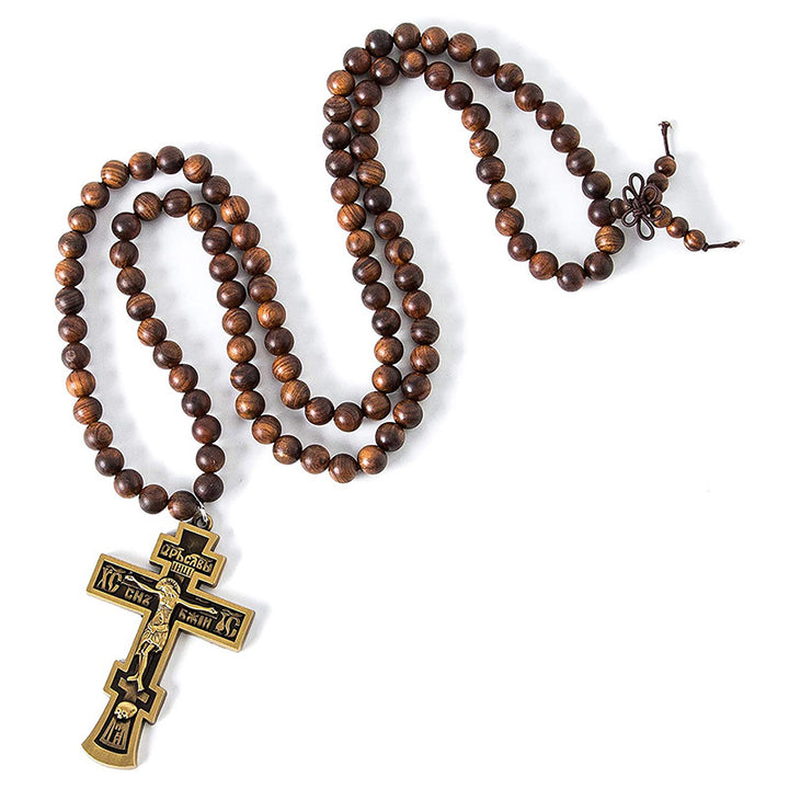 Cross Pendant Olive Wood Bead Rosary