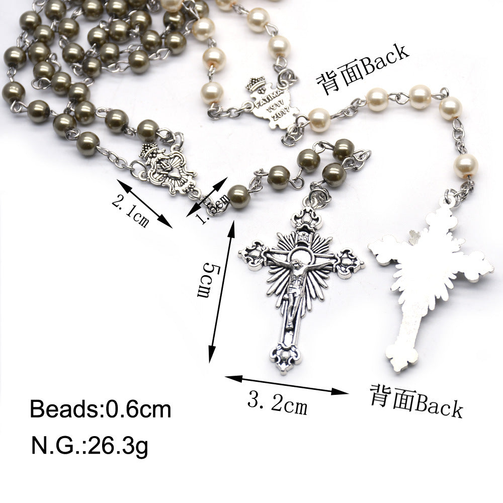 Pearl Beads Crucifix Rosary with Jesus Heart (3 color)