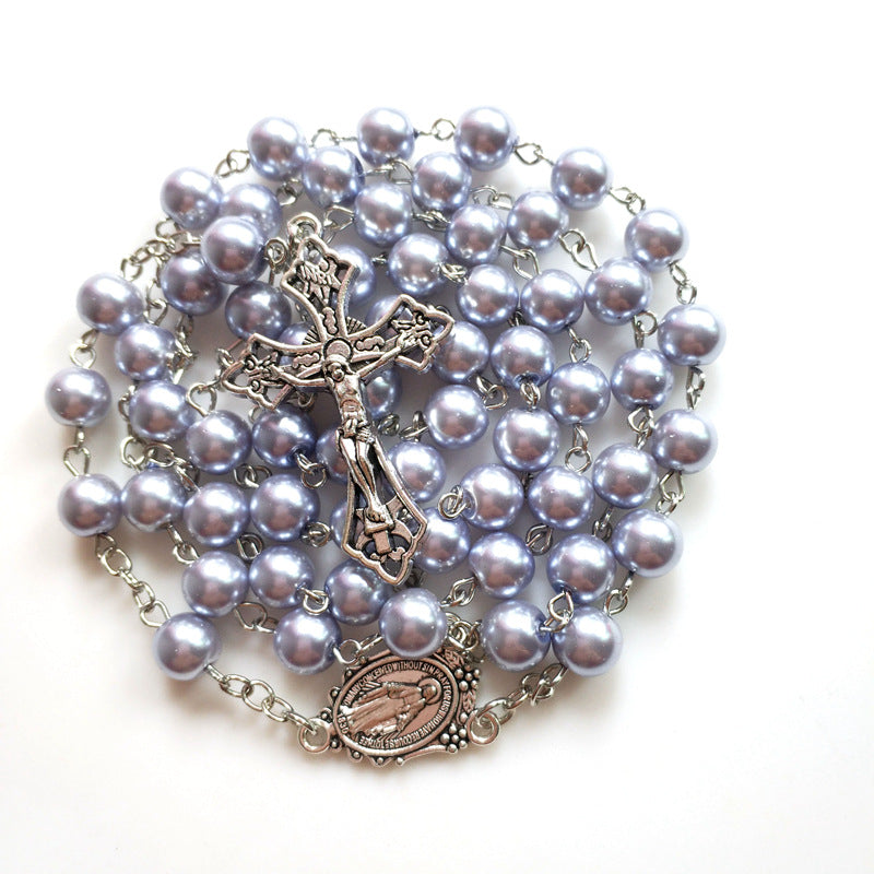 Purple Pearl Rosary Christian Necklace