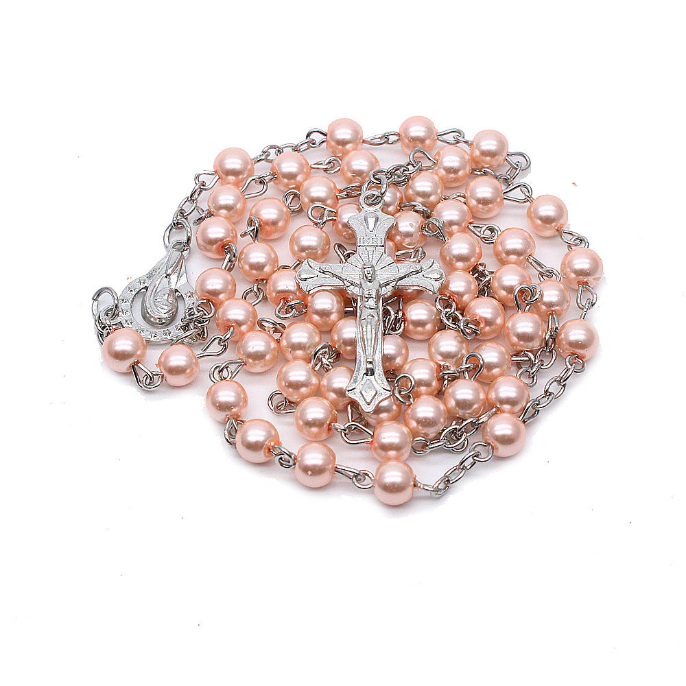 Pink Pearl Beads Crucifix Rosary